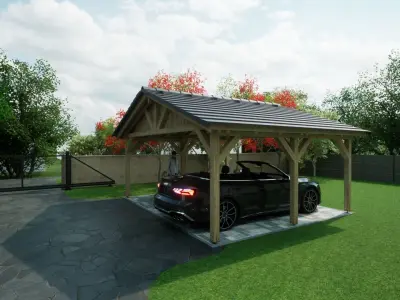 wooden carport with extra formats 3D model