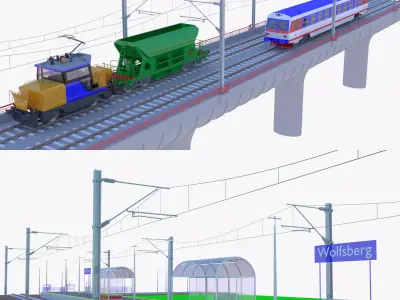 Railway station and bridge IV 3D Model Collection