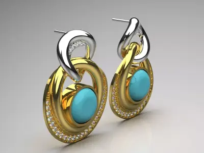 Two Tone Turquoise Dangle STL 3D 3DM Earrings model je0066 3D print model