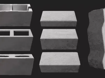 PACK 7 Concrete Blocks with Various Shapes  3D Model 3D model