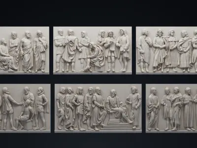 Bas Relief Male Figures Low-poly 3D model