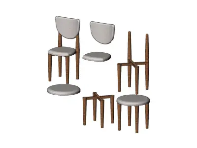 Miniature side chairs and stool mockups 3D print model