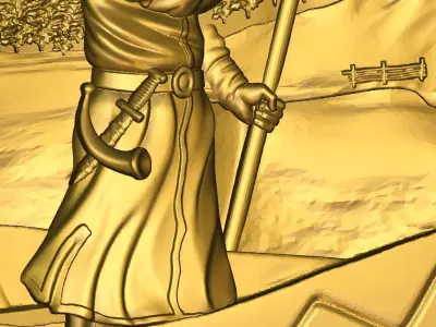 Painting gold medallion with man in boat 3D print model