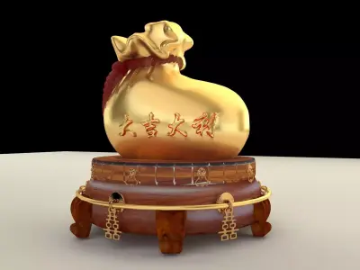 Chinese money bag with display stand 3D model