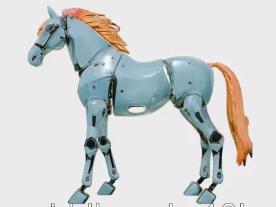 Futuristic Mechanical Horse with Neon Mane Low-poly 3D model