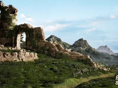 Forgotten Valley Ruins Environment Low-poly 3D model