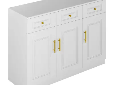 Sumptuous White Wood Sideboard Credenza with Drawers 3D model