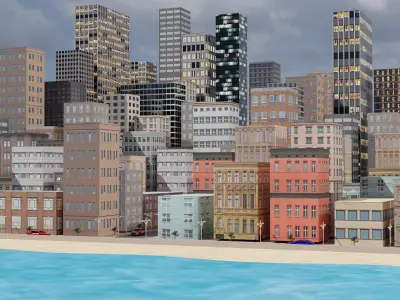 Coastal city Low-poly 3D model