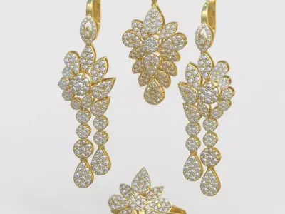 Ring Earring and Pendant Set 3D printable model 0067 3D Model Pack