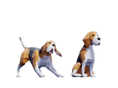 Beagle Dogs Pack Low-poly 3D model