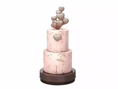  3D Two Tier Cake with Hearts decor 3D model