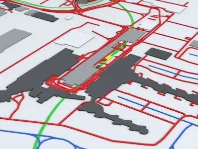 Sydney Kingsford Smith SYD Airport Roads Buildings Public Trans 3D model