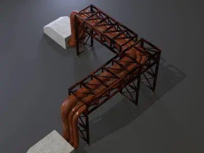 PBR Industrial Pipe Bridge Game Ready Modular Element 3D Model Low-poly 3D model