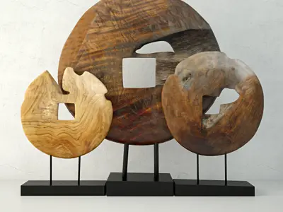 Teak Wood Table Top Decoration 3D model