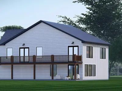 Modern American Ranch Farmhouse 3D Model  Home with Garage 3D model