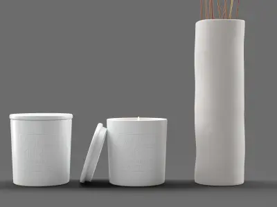 Decor flower Craspedia and candles Set 39 3D model