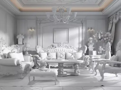 European classical living room Low-poly 3D model