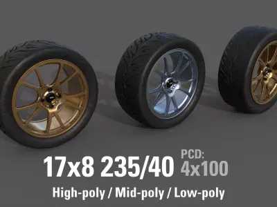 Konig Freeform 17x8 with Federal 595 RS 235 40 Low-poly 3D model