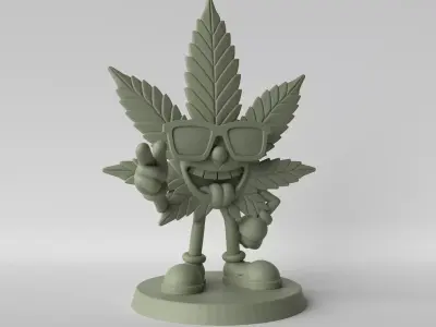 High Leaf Stylized Cannabis Figurine 3D print model