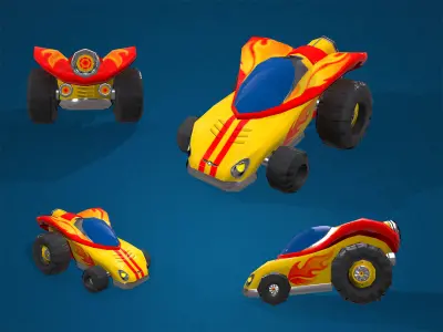 2 low poly cartoon cars 3D model
