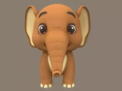 Rigged Brown Elephant Stylized  Low-poly 3D model