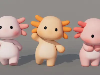 Rigged Cartoon Axolotl Low-poly 3D model