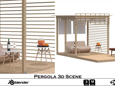 Pergola 3D Scene - Modern Outdoor Lounge and Dining Area Low-poly 3D model