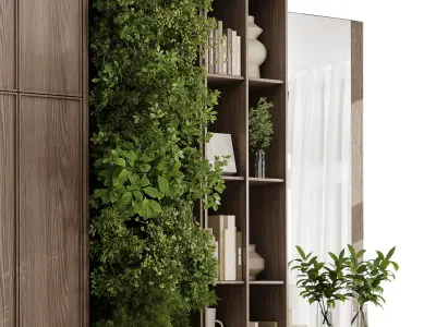 Cabinets wooden Shelves Decorative With Plants and Book 04 Low-poly 3D model