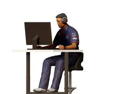 N1 Race team engineer with chair and desk 3D print model