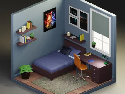 Isometric Bed Room low-poly 3D Model Low-poly 3D model