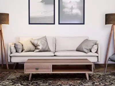 furniture set 1 sofa with pillows Low-poly 3D model
