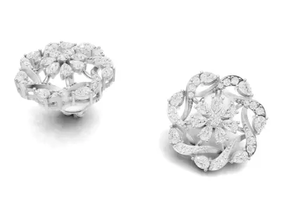 Diamond Gold Earrings with Pear and Round Diamonds For Women 3D print model