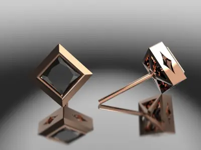 Luxury Square Stud Earrings 5mm gem with Secure  Screw 3D print model