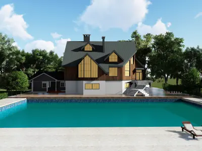 exterior villa with pool  Free 3D model