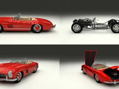 Fully Modelled Mercedes 300SL Roadster Red 3D model