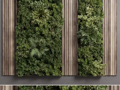 Vertical Wall Garden With Wooden frame set 53 Low-poly 3D model