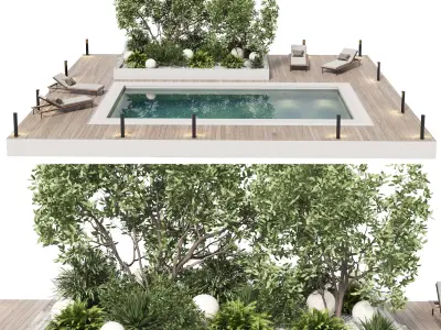 Landscape furniture with Pool with a garden of plants Low-poly 3D model