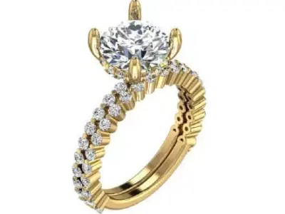 Single Row prong style band Round Cut Solitaire Ring Band 3D print model