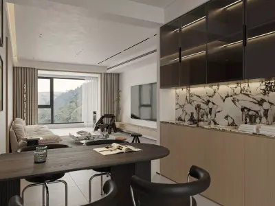 Modern living room dining room interior scenes 457 3D model