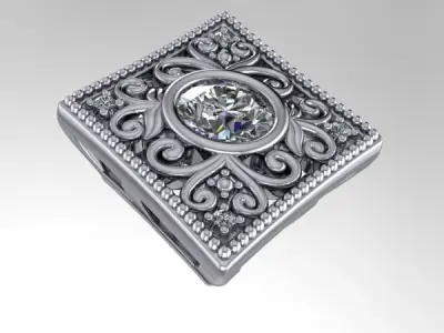 Vintage Custom Antique Engraved style Diamond Solitaire Pendant 3D print model