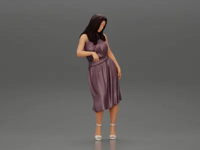 Sexy girl in dress Leaning Against Car on the beach 3D print model