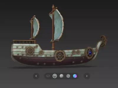 Stylized Steampunk Airship Galleon  High Poly Fantasy Ship Low-poly 3D model