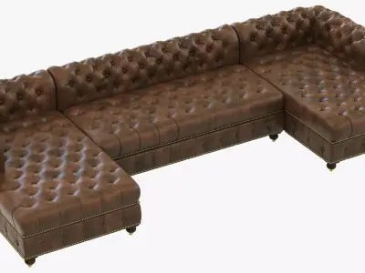 Restoration Hardware Cambridge Leather U-Chaise Sectional 3D model