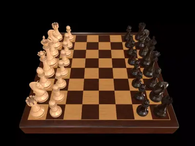 Checkers - Chess set pieces and box board Low-poly 3D model