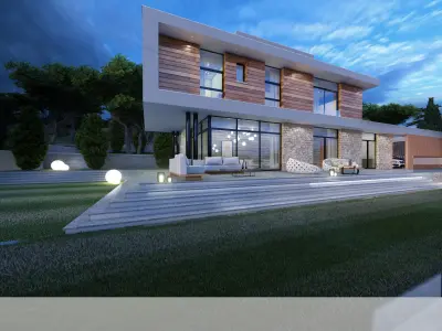ASK18 modern house at dusk 3D model