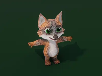 Cartoon Grey Fox 3D Model Low-poly 3D model