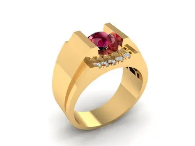 Luxury Men Ring with Ruby and Emerald Center Stones 382 3D print model