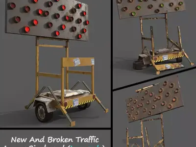 New And Broken Traffic Arrow Signboard Low Poly Game Ready Low-poly 3D model