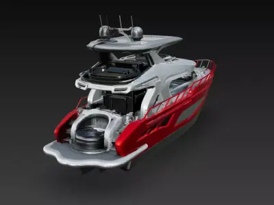 Futuristic Red Sport Yacht with Flybridge - High Detail 3D Model 3D print model