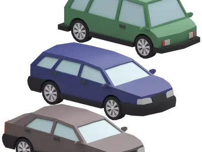 Stylized Set of Cars Low-poly 3D model